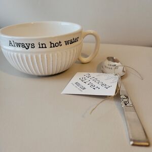 Artisan Hand Stamped NSFW Spoon & Mud Pie Always in Hot Water Cup Mug ~ NWT